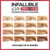 L'Oreal Paris Infallible Fresh Wear 24 Hr Powder Foundation Makeup, 245 Radiant Honey, 0.31 oz
