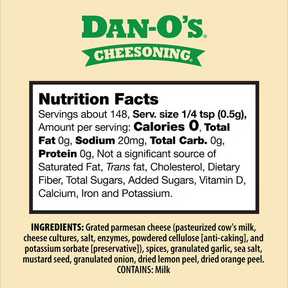 Dan-O's Cheesoning Seasoning - All-Purpose - Parmesan, Italian, Pasta Seasoning - Small bottle (2.6 oz)