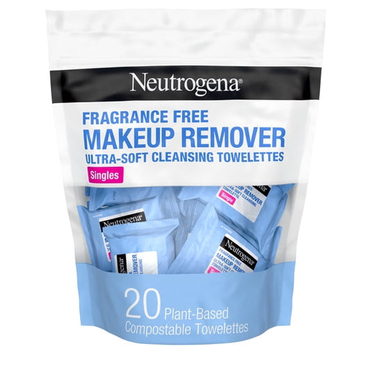 (3 pack) Neutrogena Makeup Remover Face Wipes, Single Facial Cleansing Wipes, 20 Count