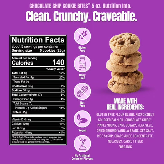 Every Body Eat Crunchy Cookie Bites, Chocolate Chip - Gluten Free, Dairy Free, Vegan, Seed Oil Free, Allergy Friendly (5.5 Ounce Pack of 3)