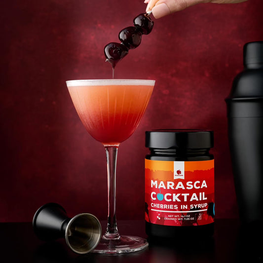 Gourmanity Cocktail Maraschino Cherries, Made from Italian Grown Marasca Cherries. Use in Manhattan, Old Fashioned, and Desserts (14.1oz Jar)