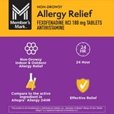 Member's Mark Allergy Relief Fexofenadine HCl Tablets USP, 180 mg, 150 ct.