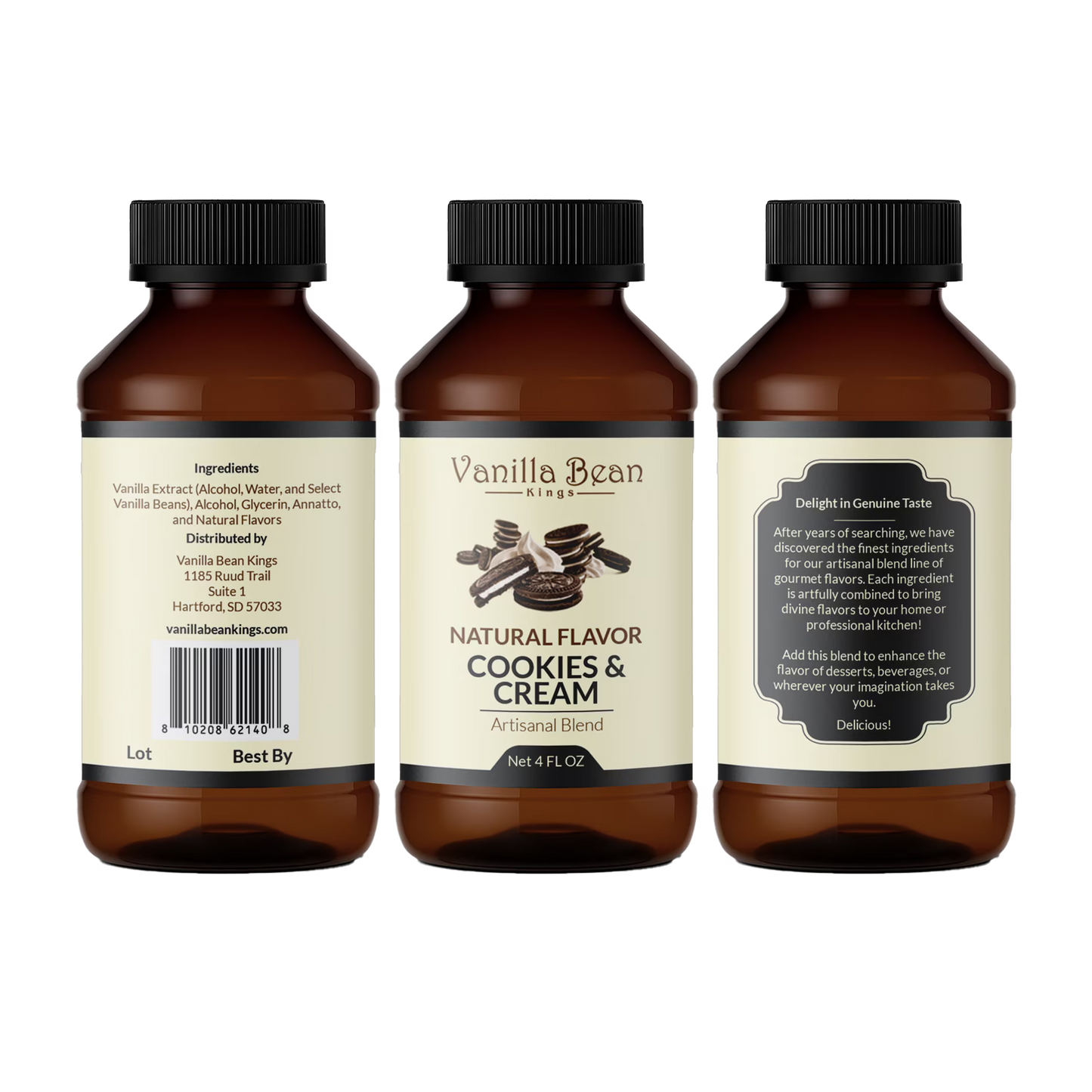 Cookies & Cream Extract for Baking and Flavoring - 4 OZ - Natural Flavors for Baked Goods, Desserts, & Cooking