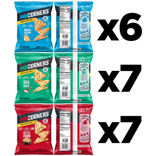 PopCorners Popped Corn Snacks, 3 Flavor Variety Pack Chips Gluten Free, 1oz 20 count