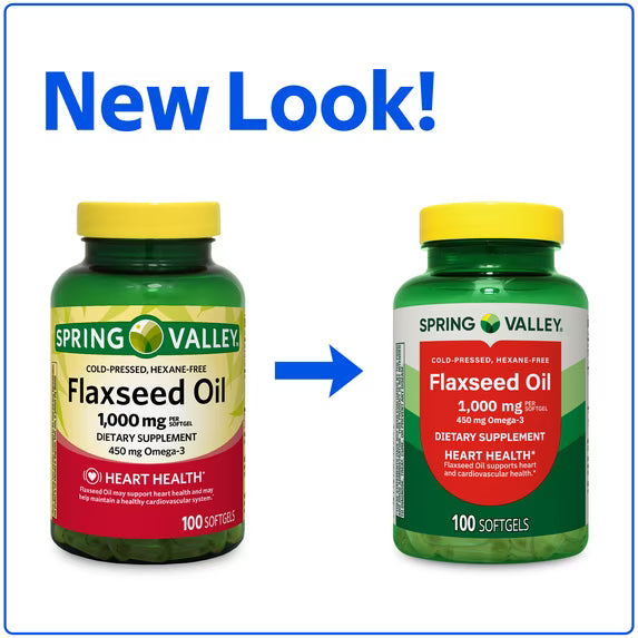 Spring Valley Flaxseed Oil Softgels Dietary Supplement, 1,000 mg, 100 Count