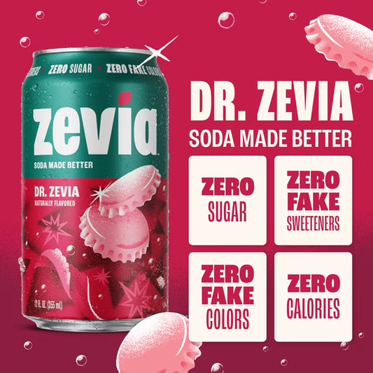 Zevia Zero Sugar, 0 Calorie Dr. Zevia Soda, 12 fl oz (Pack of 24)