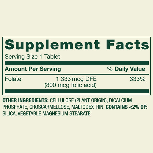 (2 pack) Spring Valley Folate Dietary Supplement, 1,333 mcg DFE, 400 Count