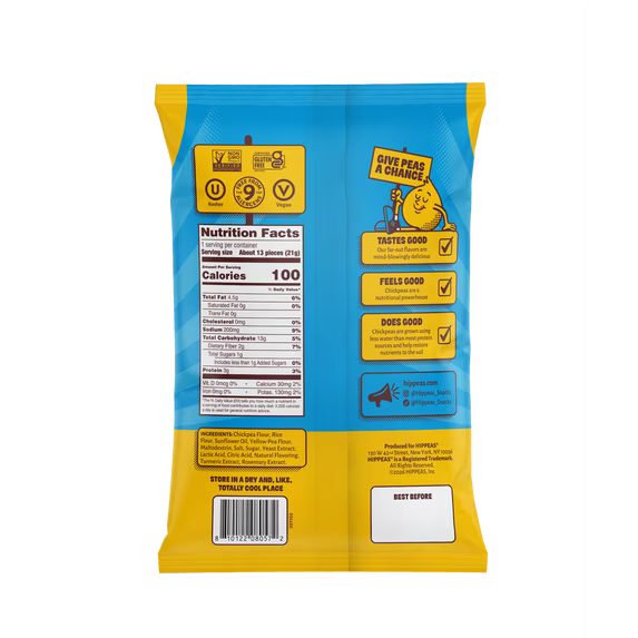 HIPPEAS Chickpea Puffs, Flavor Blast Trippin' Cheddar, Dairy Free, 3g Protein, 0.75 oz, 21 Pack