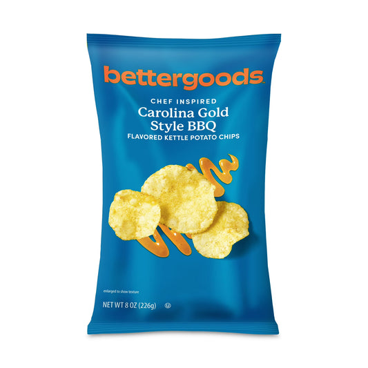 (6 pack) bettergoods Chef Inspired Carolina Gold Style BBQ Flavored Kettle Potato Chips, 8 oz (P65)
