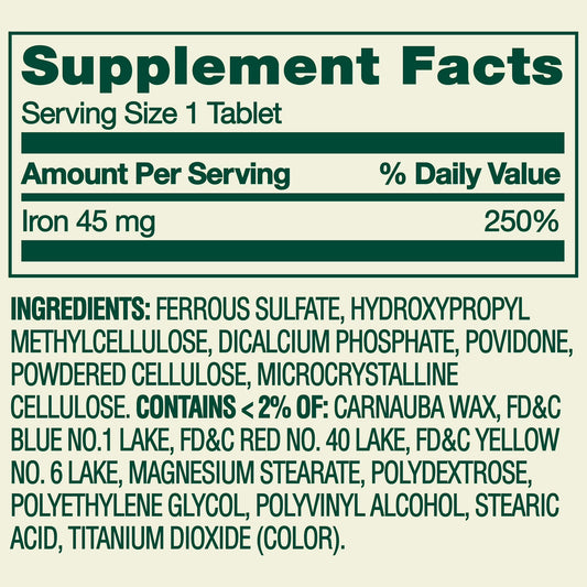 Spring Valley Slow Release Iron General Health & Wellness Dietary Supplement Tablets, 45 mg, 30 Count