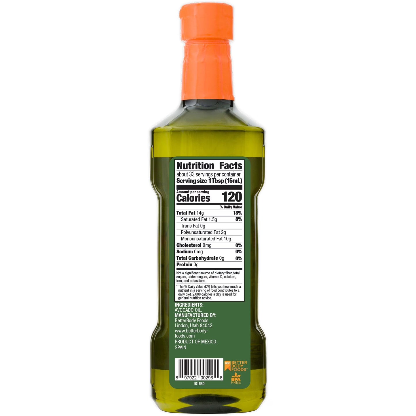 BetterBody Foods Refined Avocado Oil, 16.9 fl oz.