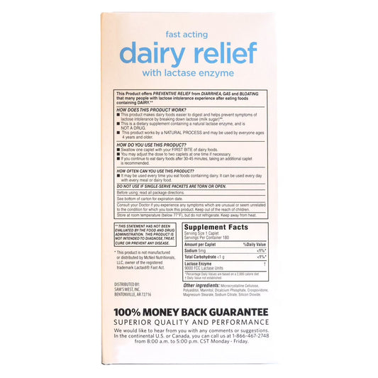 Member's Mark Fast-Acting Dairy Relief Caplets, 180 ct.