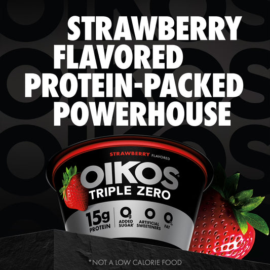 Oikos Triple Zero 15g Protein Fat Free Strawberry Greek Yogurt Cups, 5.3 oz, 4 Ct