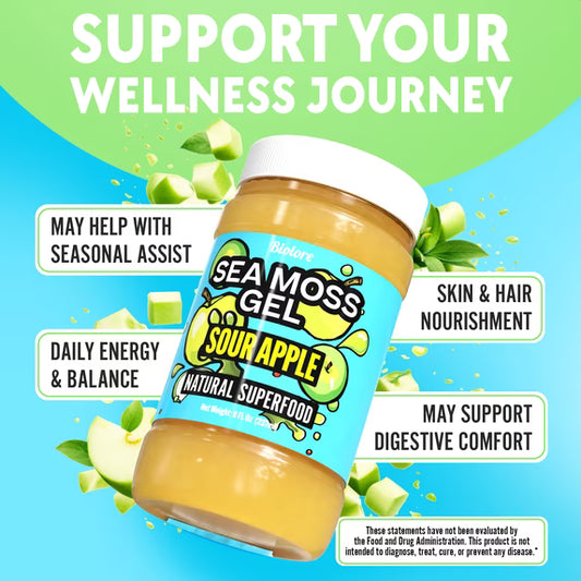 Biolore Sour Apple Sea Moss Gel, 8 oz – No Added Sugar, Vegan, Ready-to-Use Wildcrafted Sea Moss Gel with Monk Fruit, Smoothie & Food Add-In