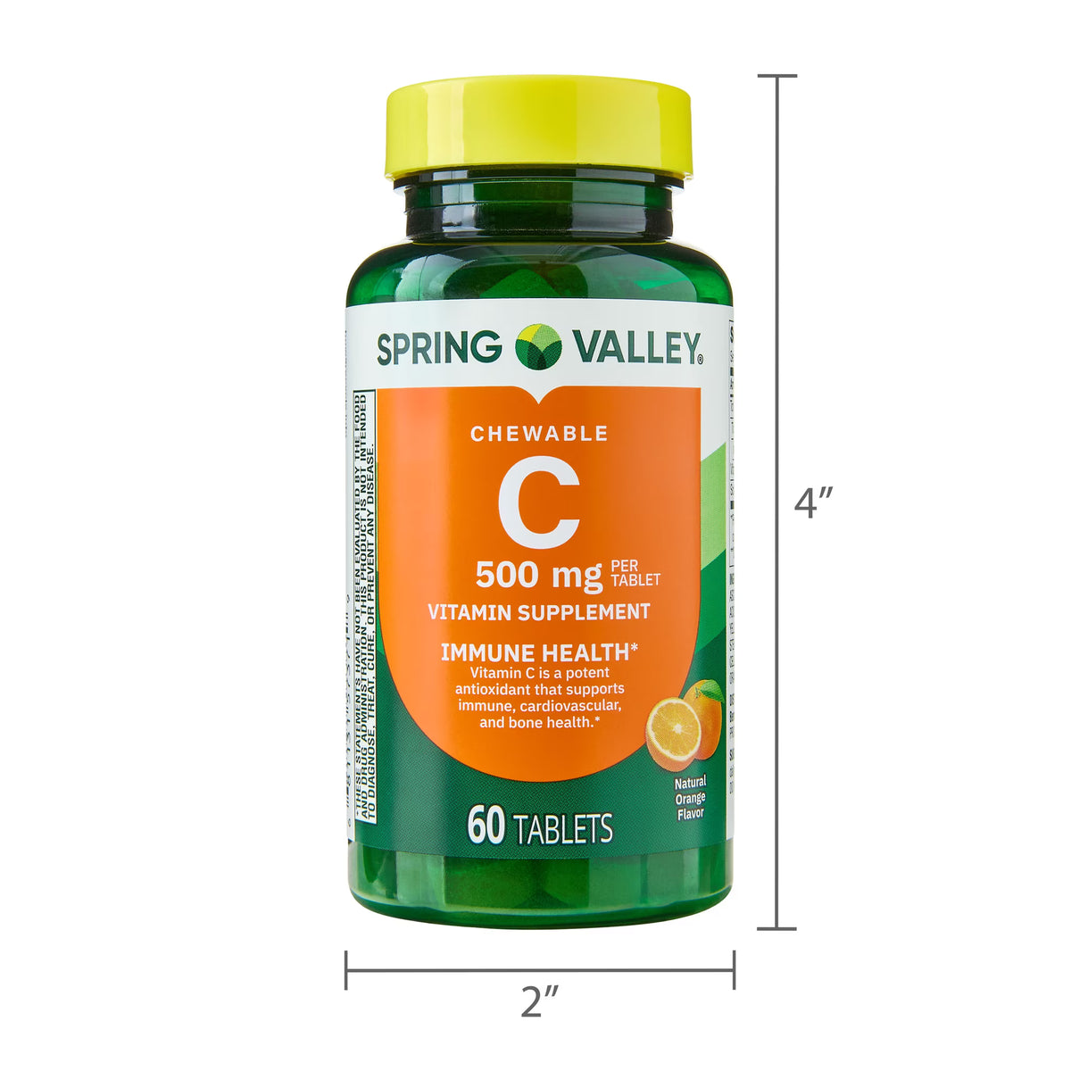 Spring Valley Vitamin C Dietary Supplement, Orange Flavor, 500 mg, 60 Count, Chewable Tablets