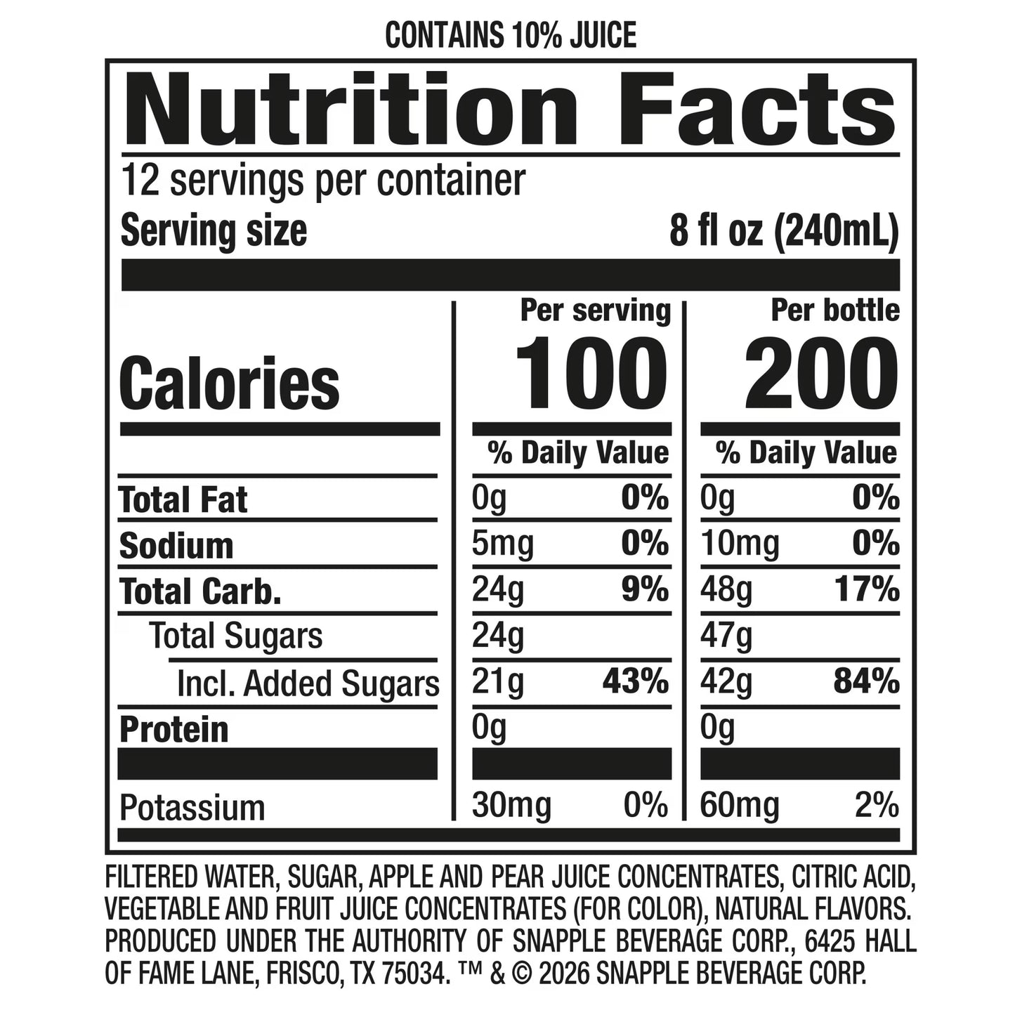 Snapple Apple Juice Drink, 16 fl oz, 6 Count Bottles