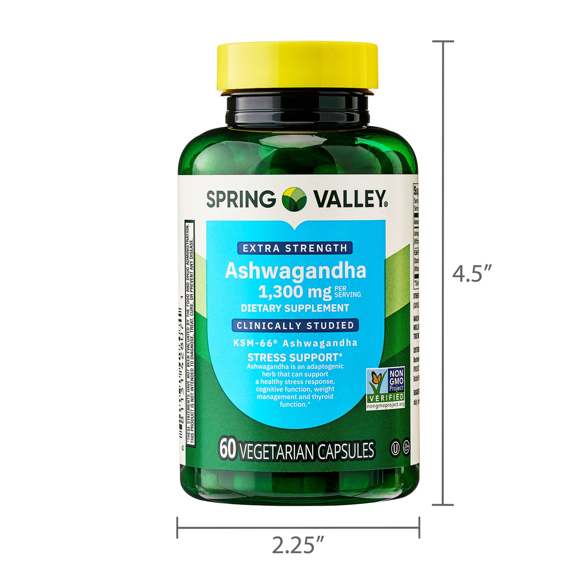 (3 pack) Spring Valley Extra Strength Ashwagandha Dietary Supplement, 1300 mg, 60 Vegetarian Capsules