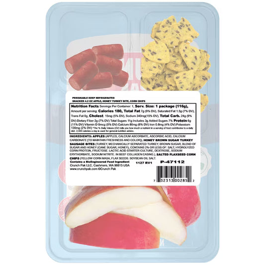 Crunch Pak Snack Pak Fresh Apple Slices, Salted Flaxseed Corn Chips & Honey Brown Turkey Sausage, 4.2oz Tray