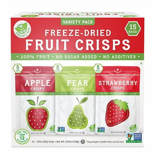 Nature’s Turn Freeze-Dried Fruit Crisps Variety Pack, No Added Sugar, Healthy Natural Fruit Crisp Snack for School Lunches, Lunchbox Snack Variety Bags of 30 (0.35 oz Each)