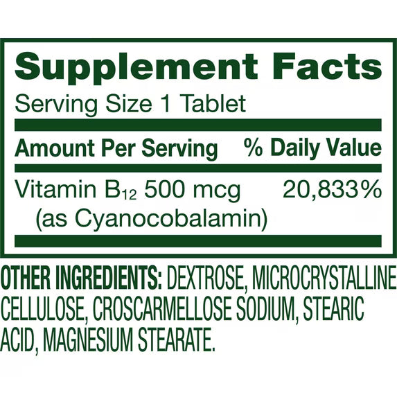 (3 pack) Spring Valley Vitamin B12 Supplement, 500 mcg, 100 Count, Tablets for Metabolism Support
