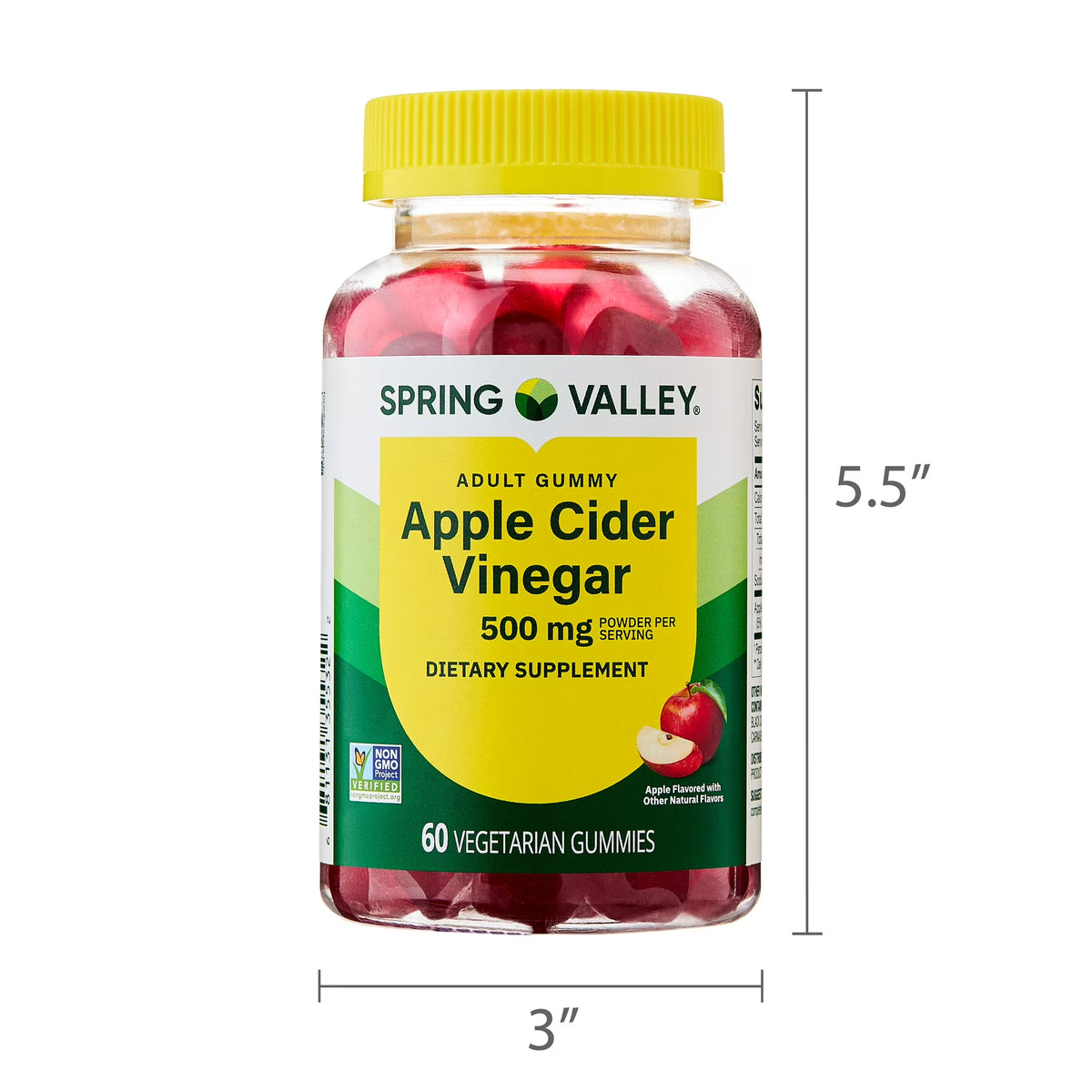 Spring Valley Non GMO Dietary Supplement Gummies, Apple Cider Vinegar, 500 mg, 60 Count