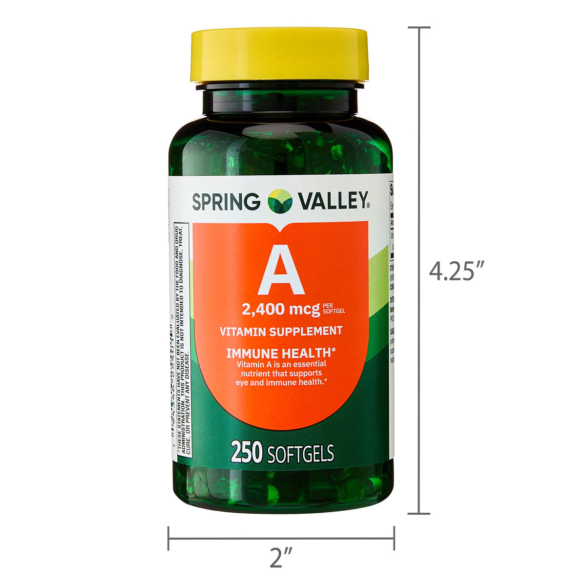 Spring Valley Vitamin A Supplement 2,400mcg Per Softgels, 250 Count