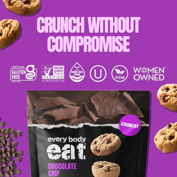 Every Body Eat Crunchy Cookie Bites, Chocolate Chip - Gluten Free, Dairy Free, Vegan, Seed Oil Free, Allergy Friendly (5.5 Ounce Pack of 3)