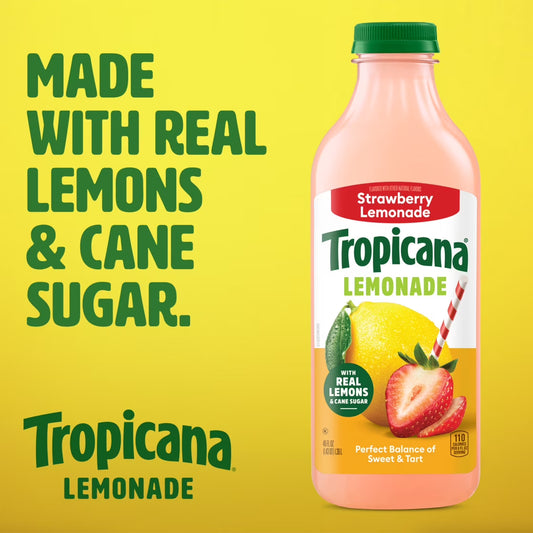 Tropicana Refreshers Strawberry Lemonade, Made with Real Lemons, 46 fl oz Bottle