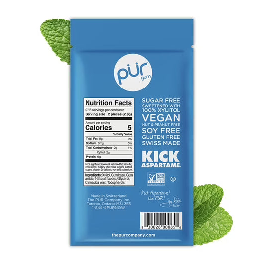 PUR Gum, Aspartame Free, Sugar Free & 100% Xylitol, Peppermint Chewing Gum, 55 Pieces, Pack of 1