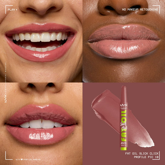 NYX Professional Makeup Fat Oil Slick Click Hydrating Tinted Lip Gloss with Lightweight Hydration, Profile Pic, 0.07 oz