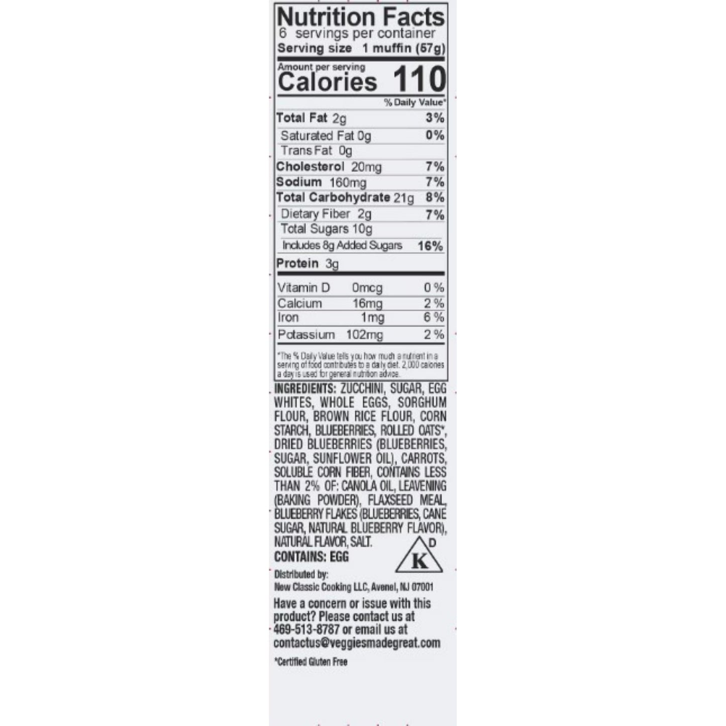 Veggies Made Great Blueberry Oat Muffin, 12oz, 6ct Box (Frozen)