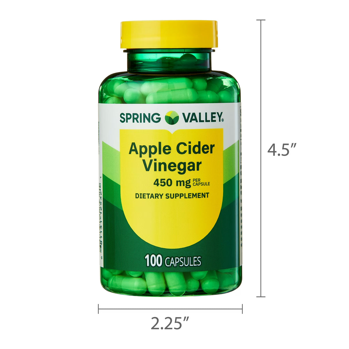 Spring Valley Apple Cider Vinegar Dietary Supplement Capsules, 450 mg, 100 Count