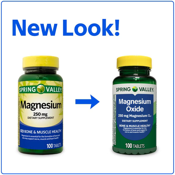Spring Valley Magnesium Bone & Muscle Health Dietary Supplement Tablets, 250 mg, 100 Count