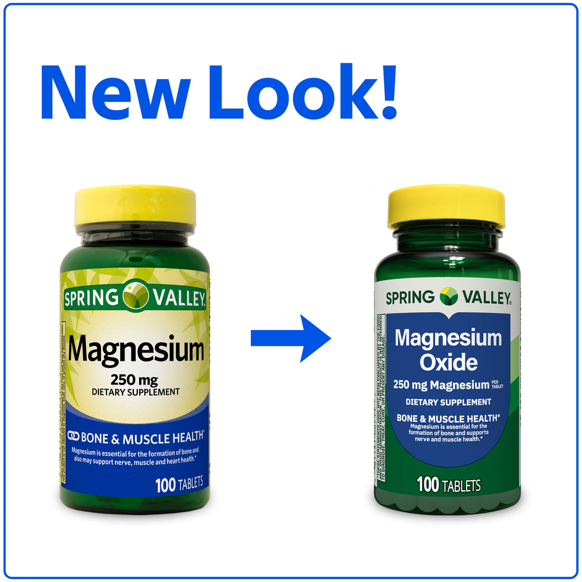 (3 pack) Spring Valley Magnesium Bone & Muscle Health Dietary Supplement Tablets, 250 mg, 100 Count