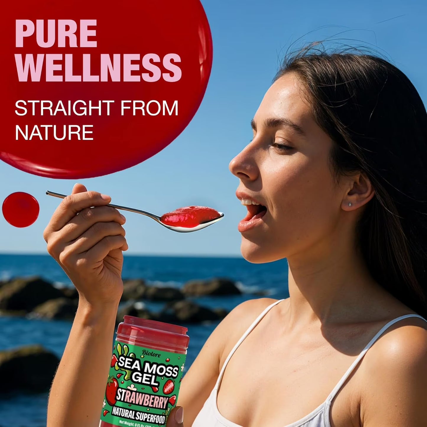 Sea Moss Gel – Strawberry 8oz Raw Wildcrafted Irish Sea Moss, Vegan Superfood, Essential Vitamins & Trace Minerals, Jam, Jelly & Spread Gifts, Made in the USA