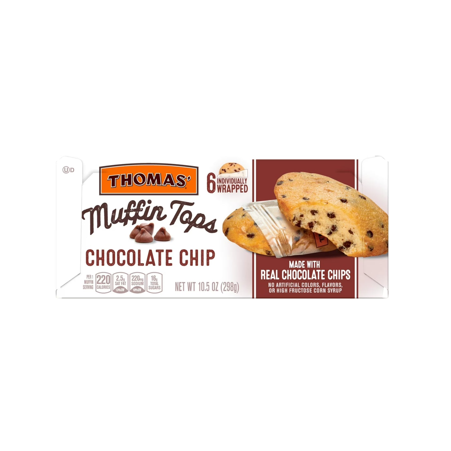 Thomas' Chocolate Chip Muffin Tops, 6 packs, Chocolate Muffin Tops, 10.5 oz Box