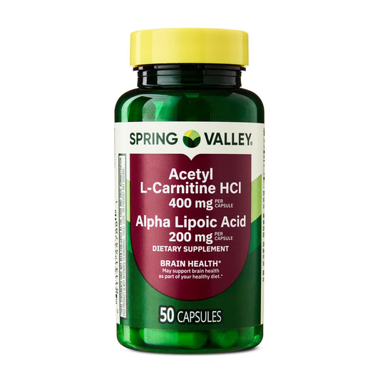 (3 pack) Spring Valley Acetyl L-Carnitine HCI 400 mg + Alpha Lipoic Acid 200 mg Capsules, 50 Count