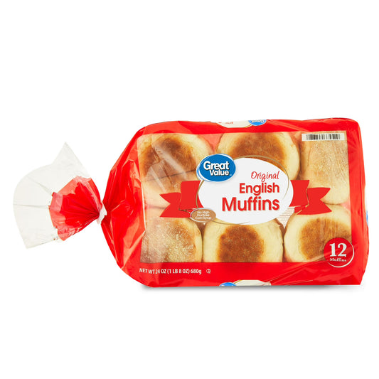 Great Value Original English Muffins, 24 oz Bag, 12 Count