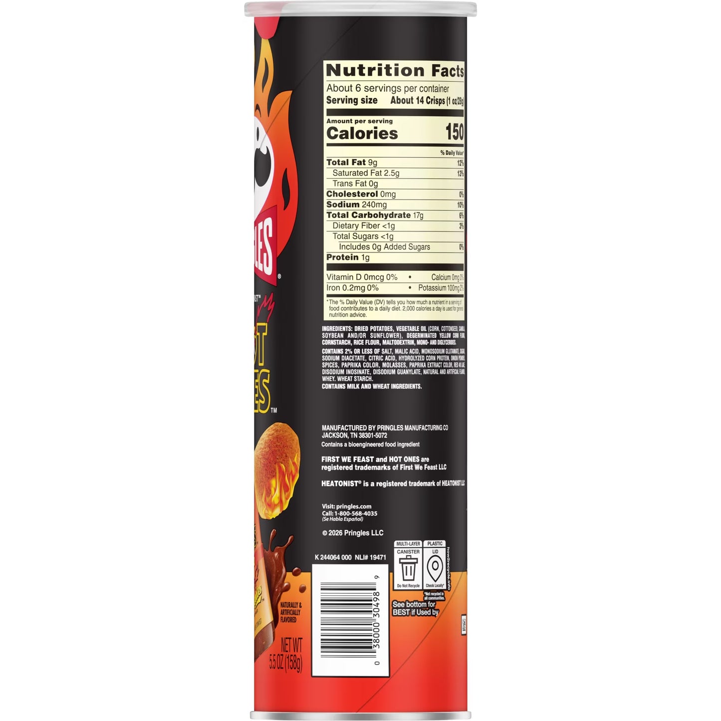 Pringles Rojo Potato Crisps Chips, Lunch Snacks, 5.5 oz Canister