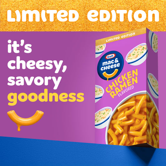 Kraft Mac and Cheese, 1 Box, for Easy Snack or Dinner Sides, Limited Edition Chicken Ramen Flavor, No Artificial Flavors, Preservatives or Dyes, 7.25 oz