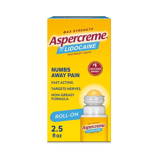 (2 pack) Aspercreme Max Strength Topical Numbing Pain Reliever Roll-on Liquid, 4% Lidocaine, Odor Free, 2.5 fl oz