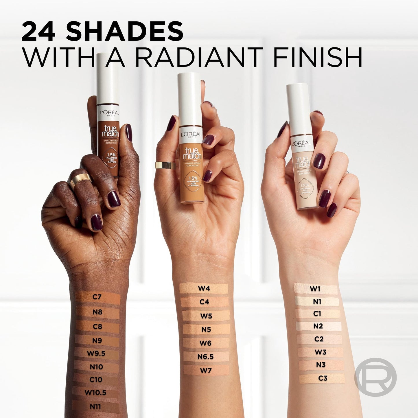 L'Oréal Paris True Match Radiant Serum Concealer, Medium Coverage, Hyaluronic Acid, W10.5, 0.33 fl oz