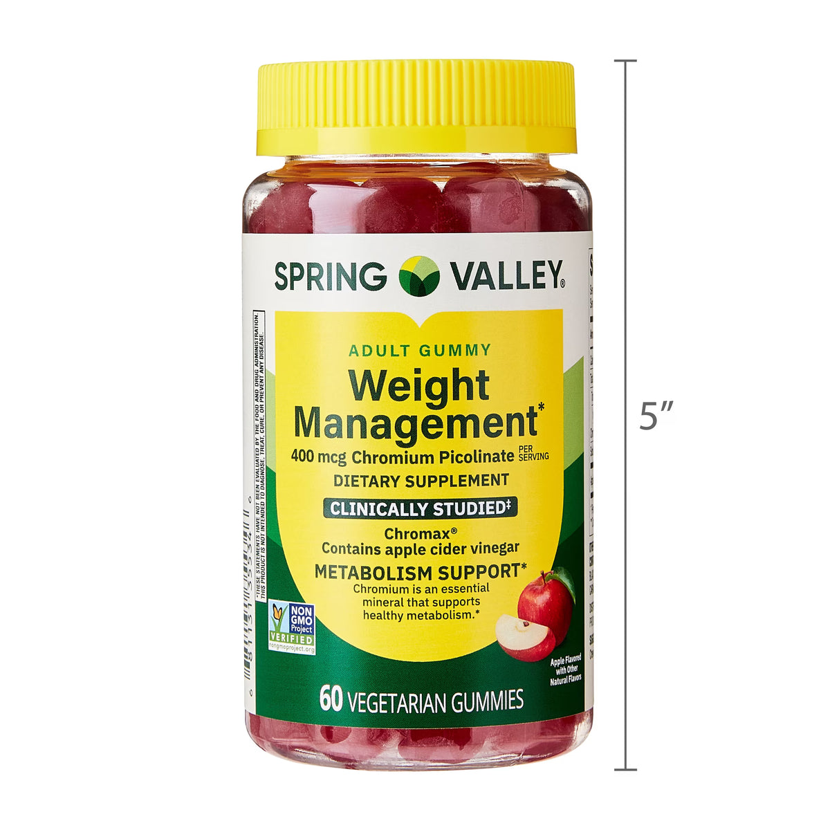 (3 pack) Spring Valley Weight Management Vegetarian Gummy for Metabolism Support, Chromium Picolinate 400mcg, 60ct Natural Apple Flavor