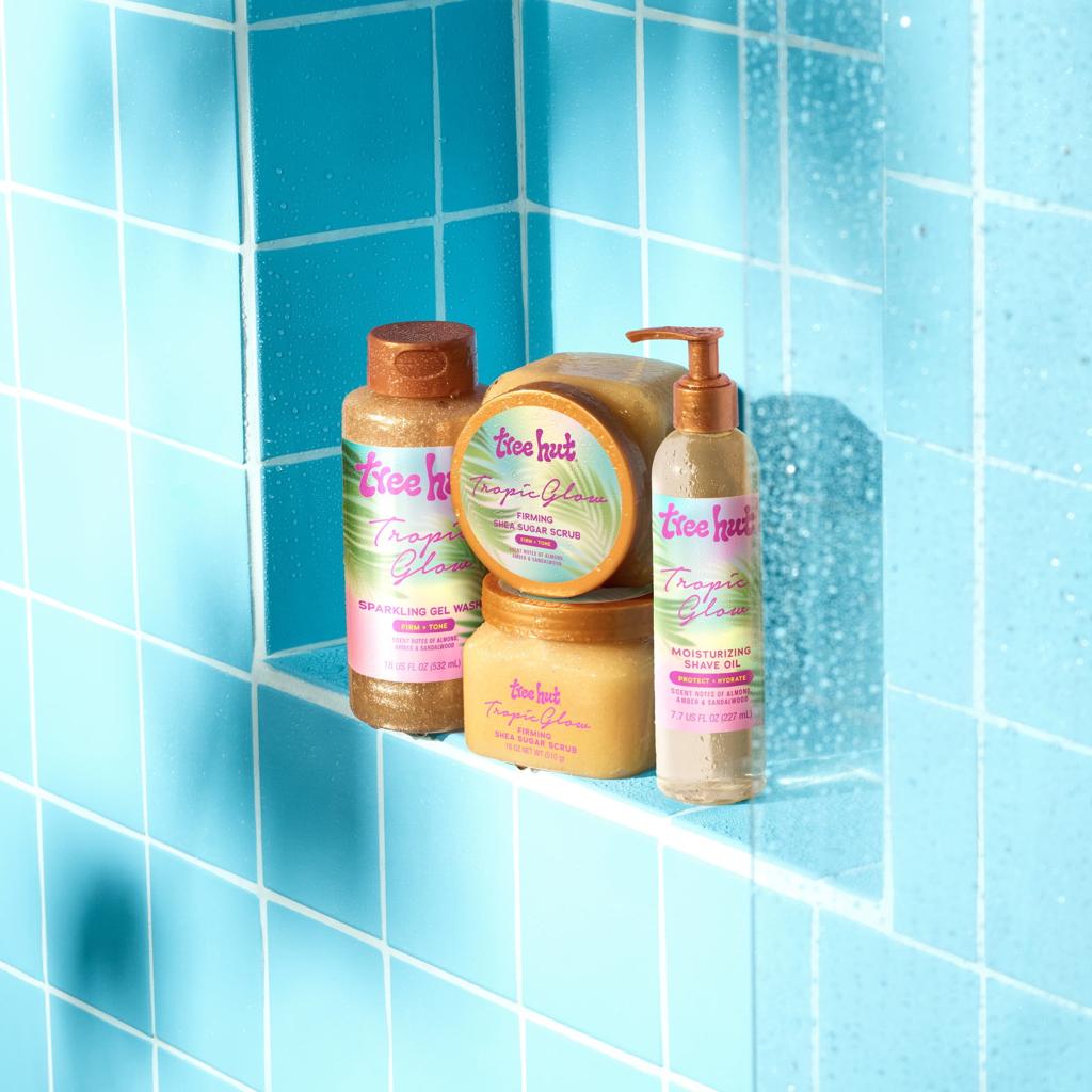 Tree Hut Tropic Glow Body Care Bundle with Sparkling Gel Wash, Shea Sugar Scrub & Moisturizing Shave Oil; Hydrating, Exfoliating & Smoothing Formula with Shea Butter for Soft, Radiant Skin