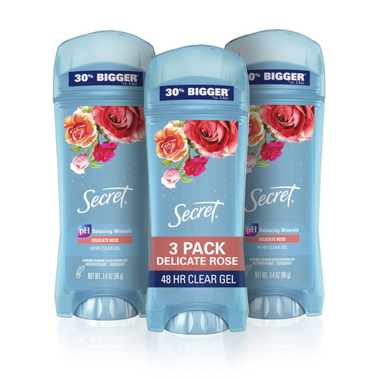 (3 pack) Secret Antiperspirant and Deodorant for Women, Clear Gel, Rose Scent, 3.4 oz