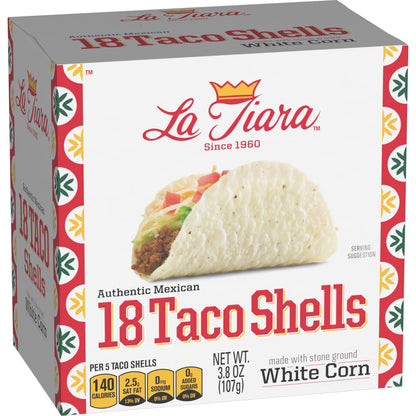 La Tiara Authentic Mexican White Corn Taco Shells, Meal Prep, 18 Count, 3.8 oz