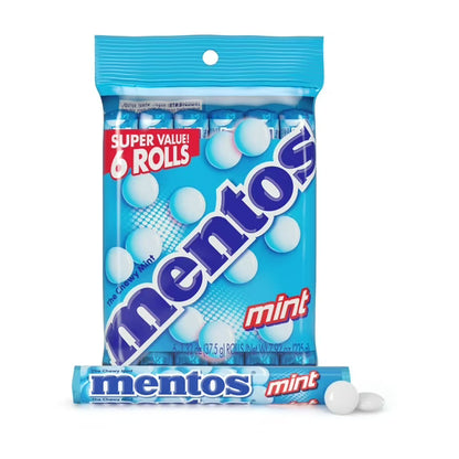 (2 pack) Mentos Peppermint Chewy Mint Candy Roll, 1.32 oz, pack of 6