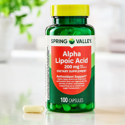 Spring Valley Alpha Lipoic Acid, Antioxidant Support, Dietary Supplement, 200mg Capsule, 100 Count