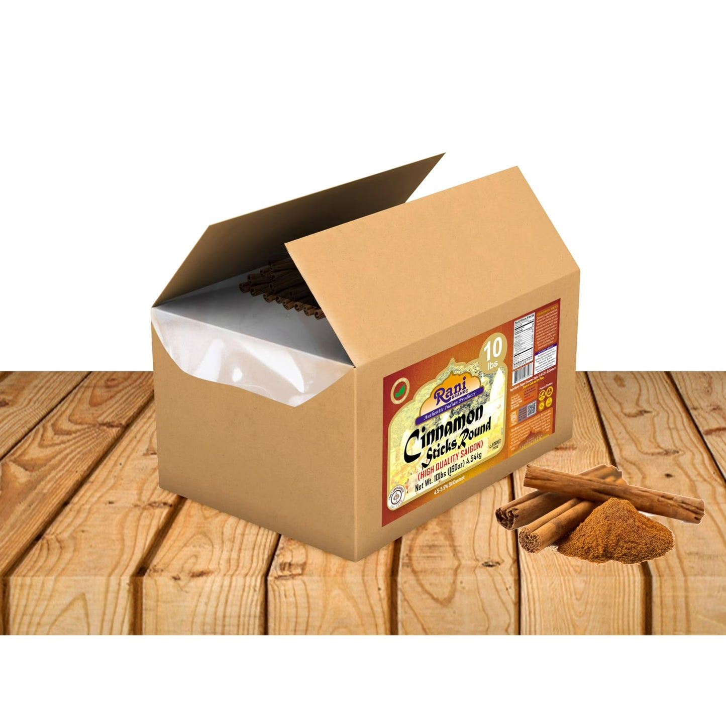 Rani Cinnamon Sticks 160oz (10lbs) 4.54kg Bulk Box - 875-1000 Sticks - Strong Aroma, Perfect for Baking, Cooking & Beverages | 3+ Inches Length - Cassia Saigon Cinnamon from Vietnam | Kosher