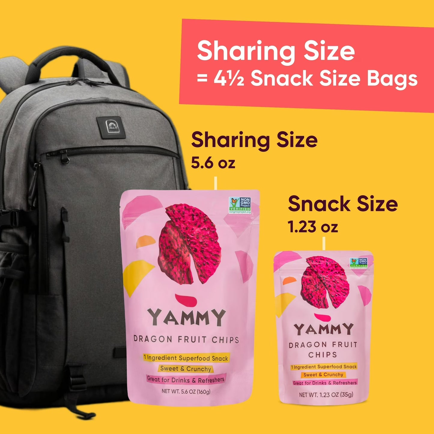 Yammy Dried Dragon Fruit Chips, 1 Ingredient Superfood Snack, Crunchy Like Freeze Dried Fruit (5.6 oz)